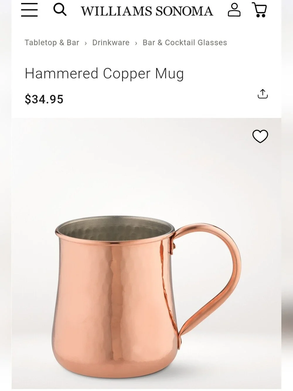 Set Of William Sonoma Hammered Copper Mugs